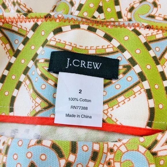 J. Crew Skirt Ivory Green Blue Paisley Pockets 2 - Picture 4 of 12